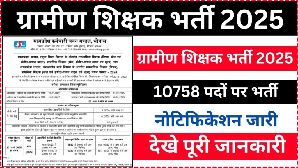 MP Teacher Vacancy 2025 Notification Released