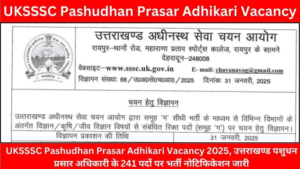 UKSSSC Pashudhan Prasar Adhikari Vacancy 2025