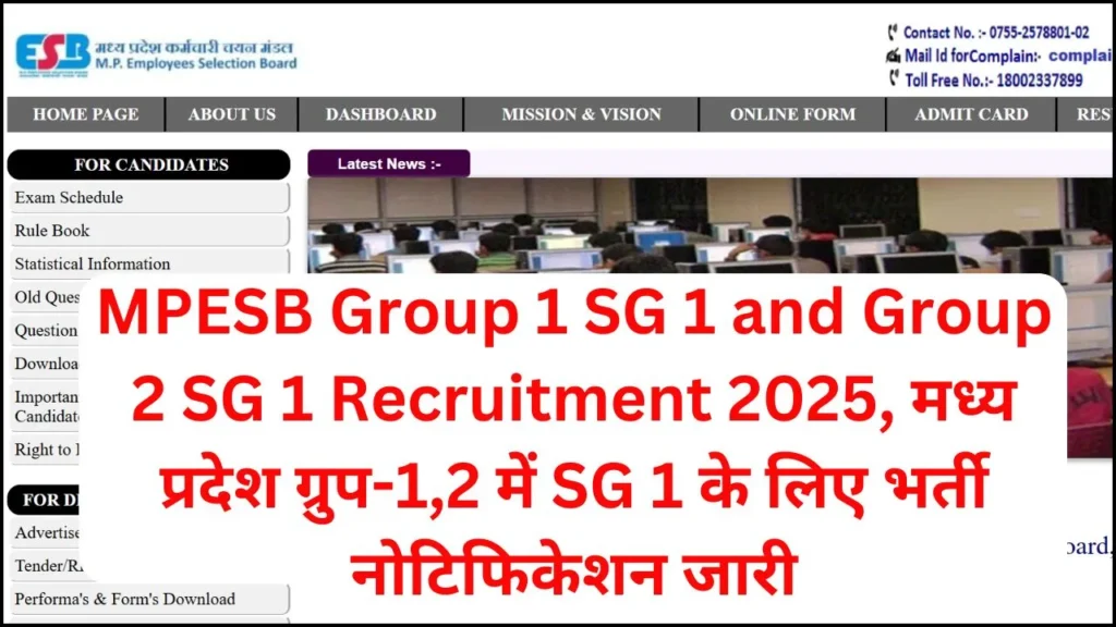 MPESB Group 1 SG 1 and Group 2 SG 1 Recruitment 2025