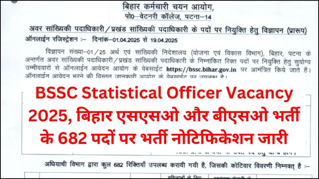 BSSC Statistical Officer Vacancy 2025 Notification released